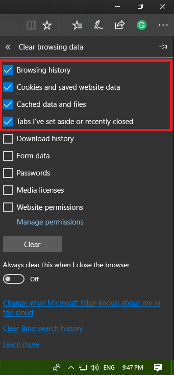 2.3 clear browsing data